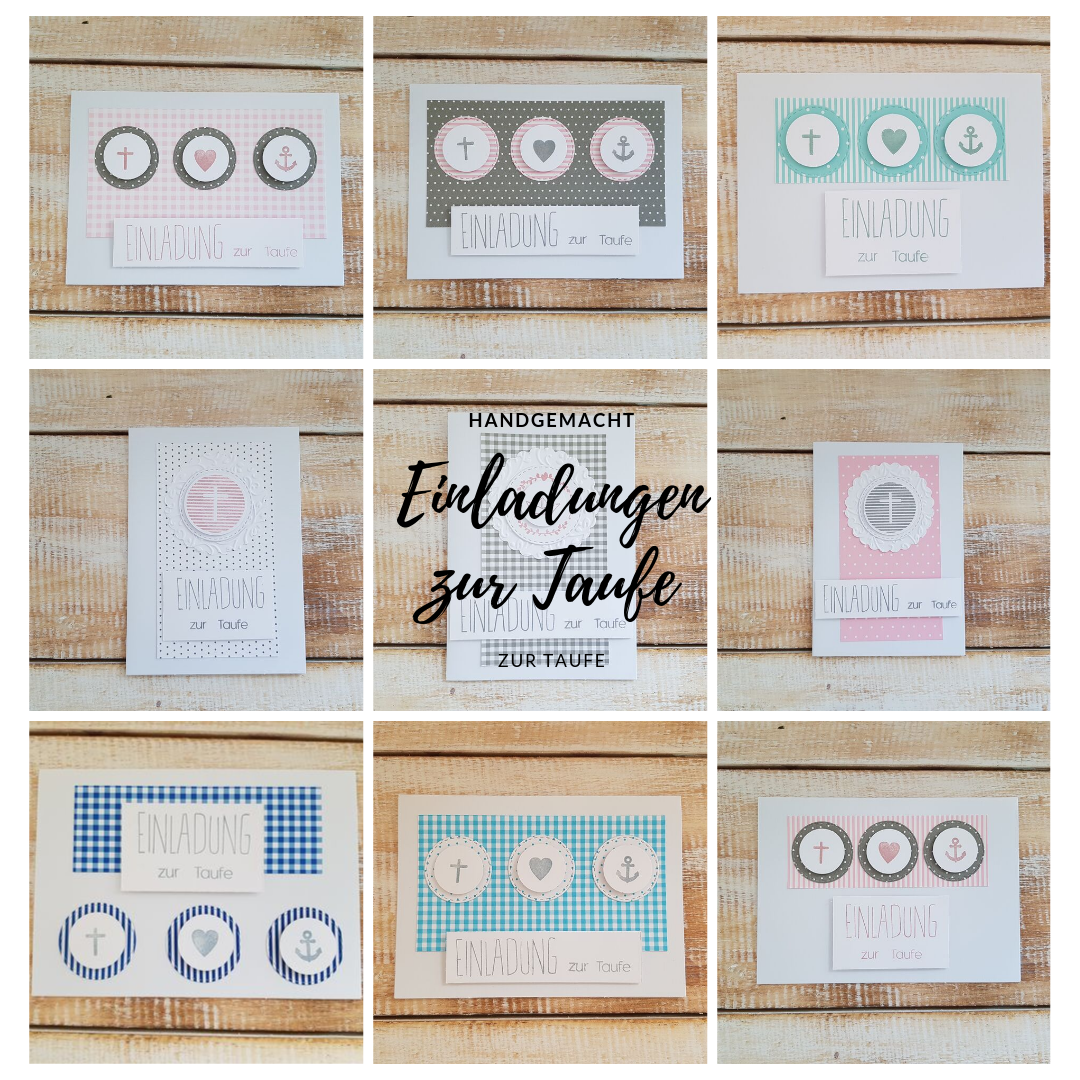Handgemachte Einladungen Zur Taufe Im 5er Set Villa Rosa Lotta