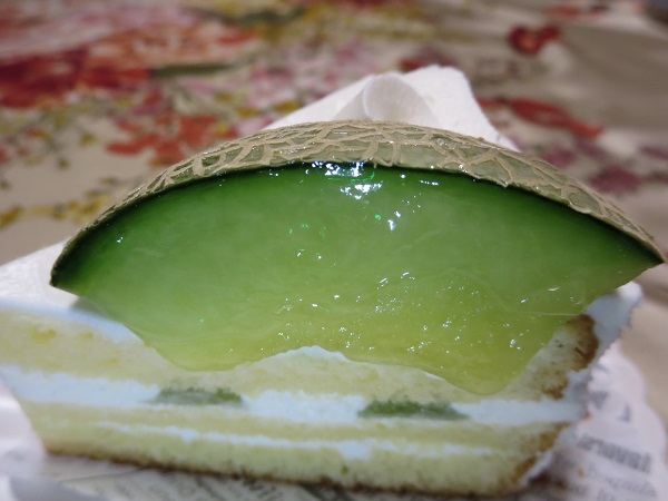 シェ・レカミエのメロンショートケーキのメロンの近影画像。