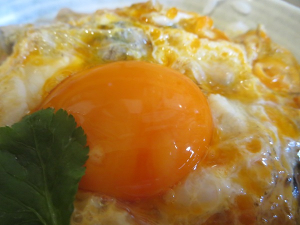 たま家の上炭火親子丼の玉子の黄身の近影画像