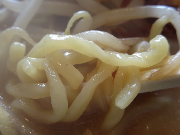 蔵出し味噌麺場 喜久屋の北海道味噌らーめん（ハーフ）の麺の近影画像。