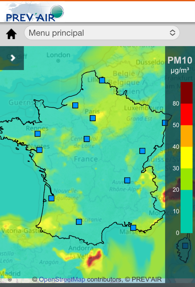 Carte actualisée de la qualité de l'air atmosphérique : cliquez sur l'image