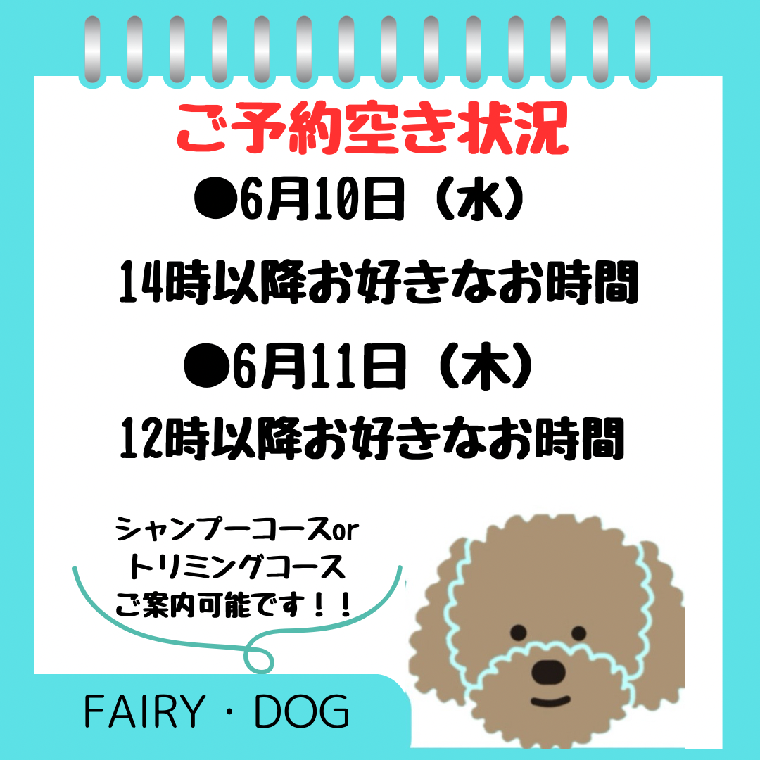 6月10日(水)、11日(木)　予約空き状況