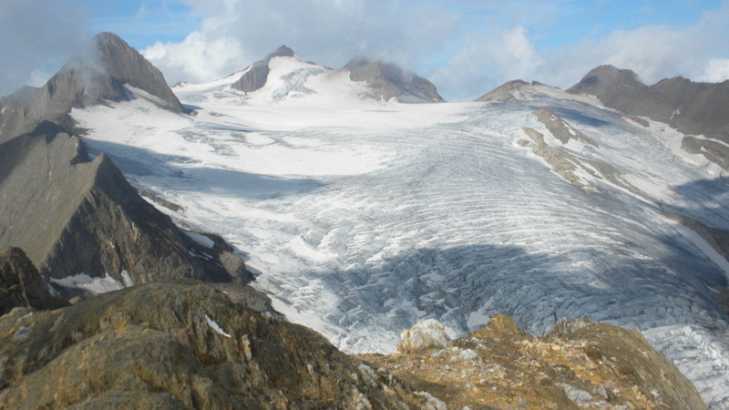 Blick über den Griesgletscher zum Rot- und Blinnenhorn