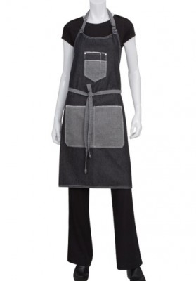 AB032BLK MANDIL CON PETO DE MEZCLILLA NEGRA MARCA CHEFWORKS