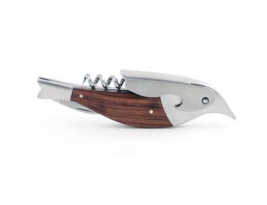 DESTAPADOR DE DOS TIEMPOS CON FORMA DE AVE MADERA OSCURA