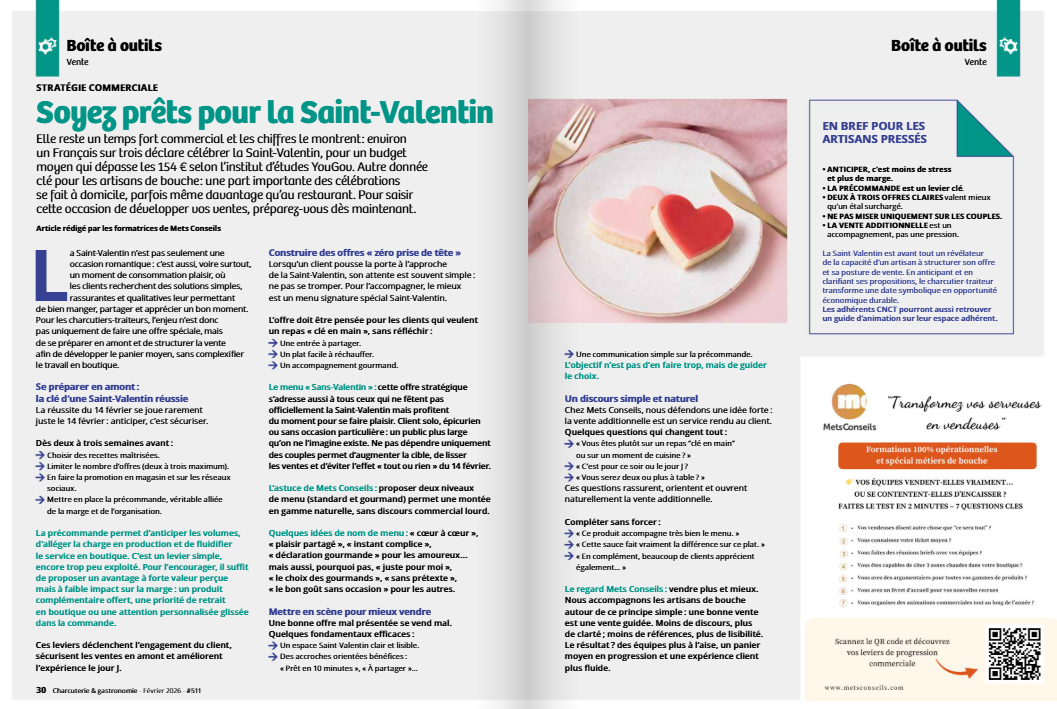 Saint-Valentin en boutique : Mets Conseils dans Charcuterie & Gastronomie