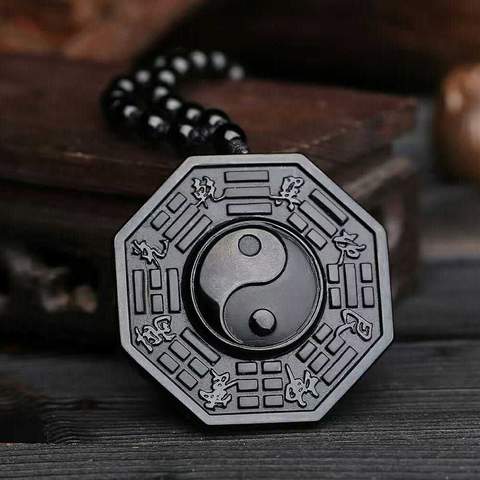 Schwarze Yin Yang Obsidian Halskette