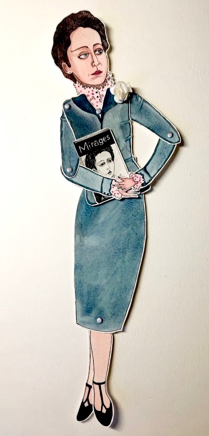 'Anais Nin'Marionnette sur papier - encre de chine noire - aquarelle - pastels -