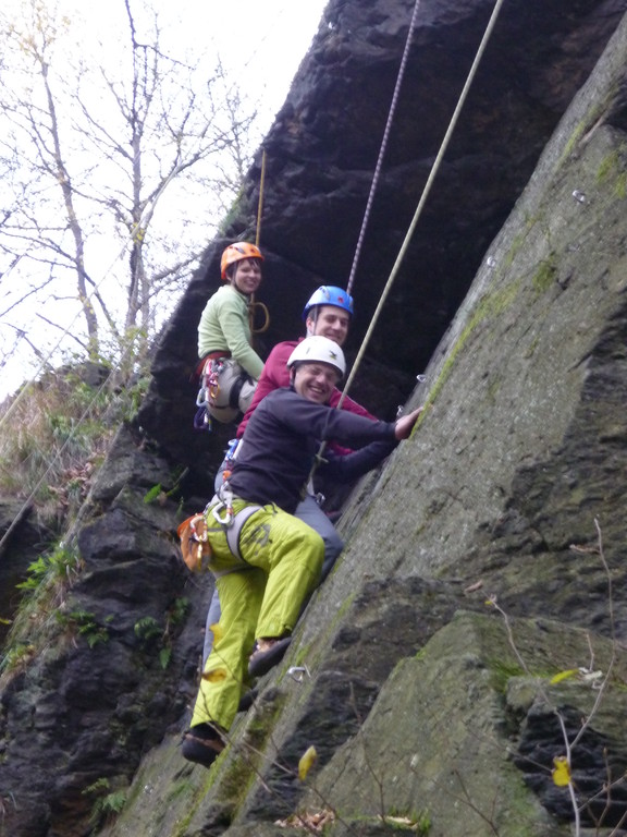 Christiane, Frederic und Lars an der Schafswand (Klettergebiet Steinicht)