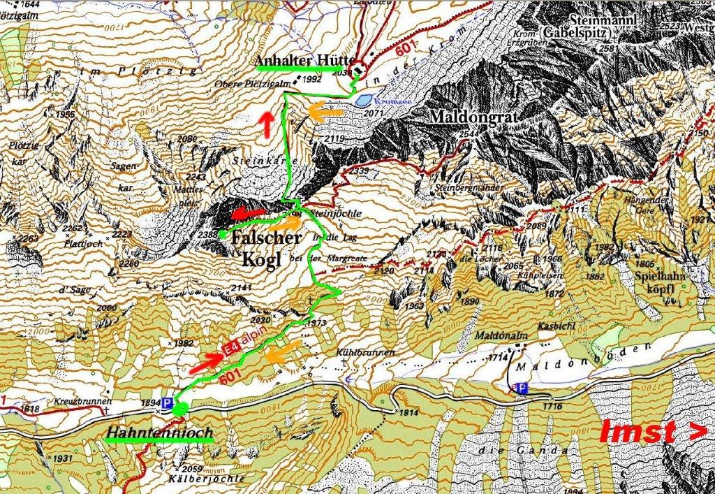 Kartenauschnitt zur Bergtour