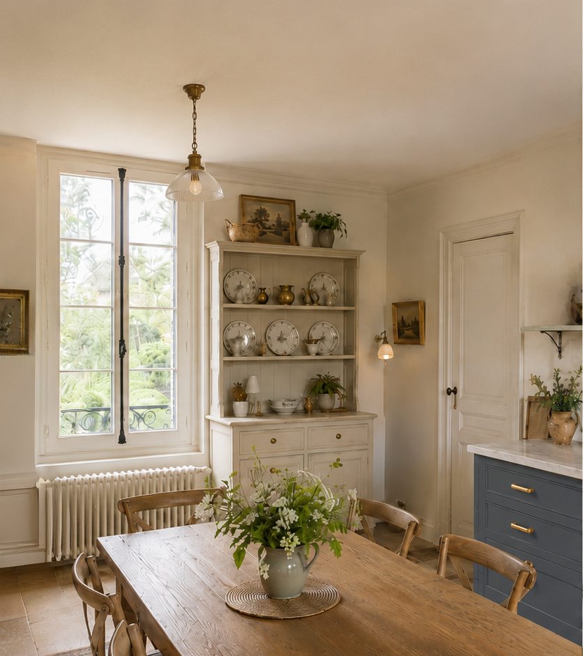 Ancien bureau transformé en une partie de la grande cuisine dînatoire rénovée.