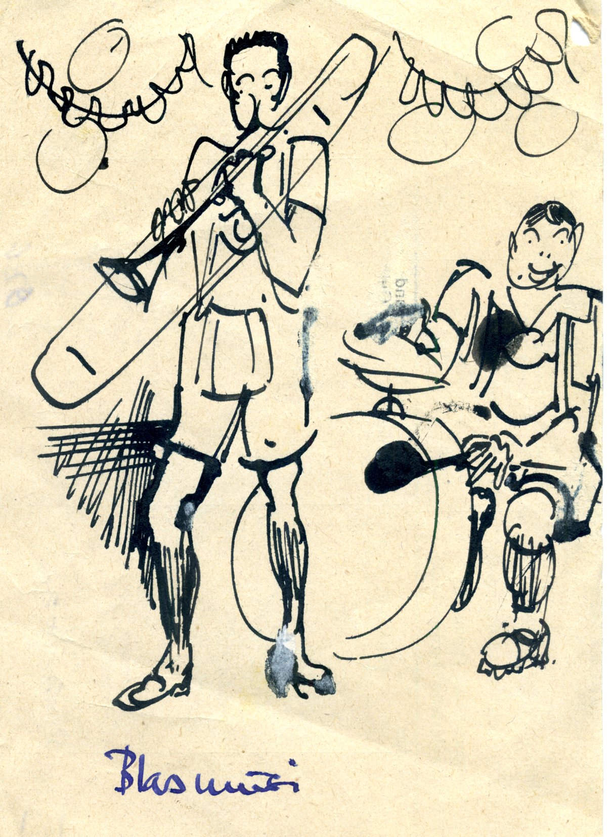 Musikanten, Posaunist, Skizze Hannes Weikert, 1957