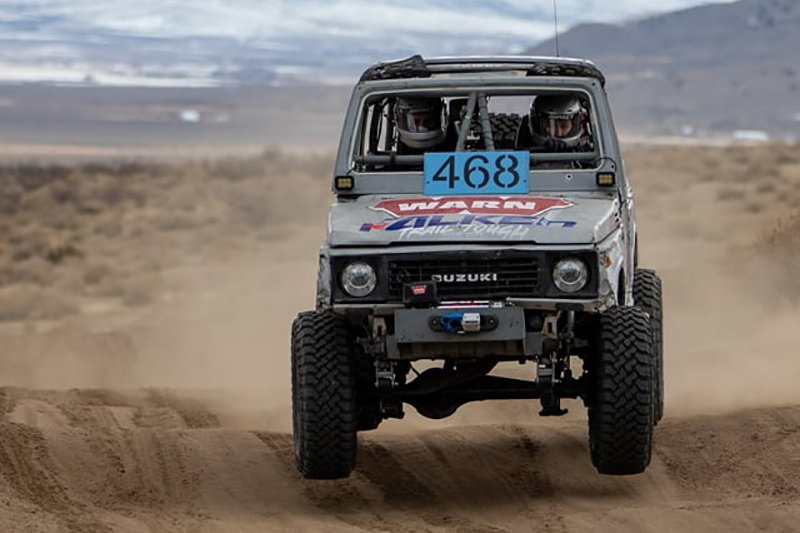 Amber Turner competing at King of the Hammers EMC with a small Suzuki Samurai