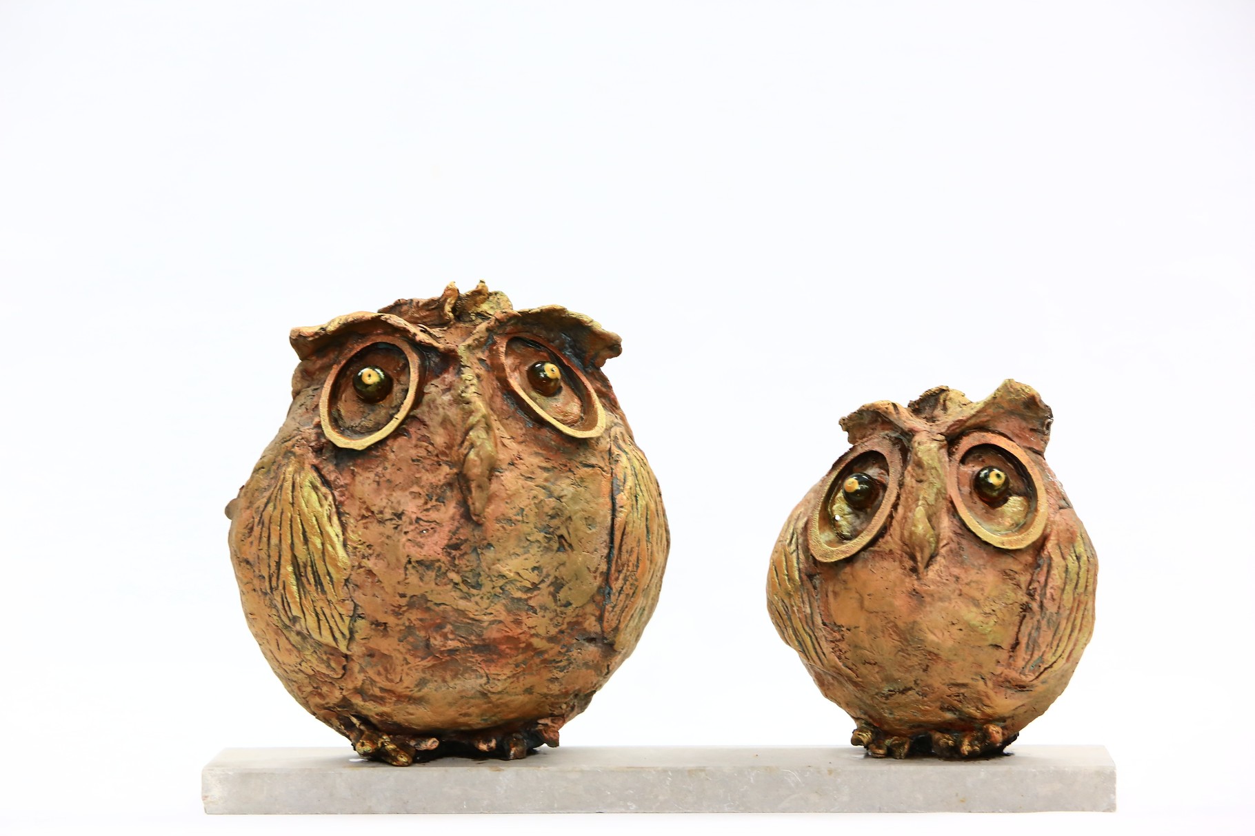 Bronze Stone Owl Couple