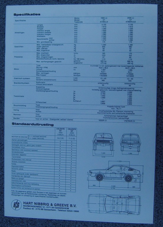 Achterzijde Folder met specificatie model 1981