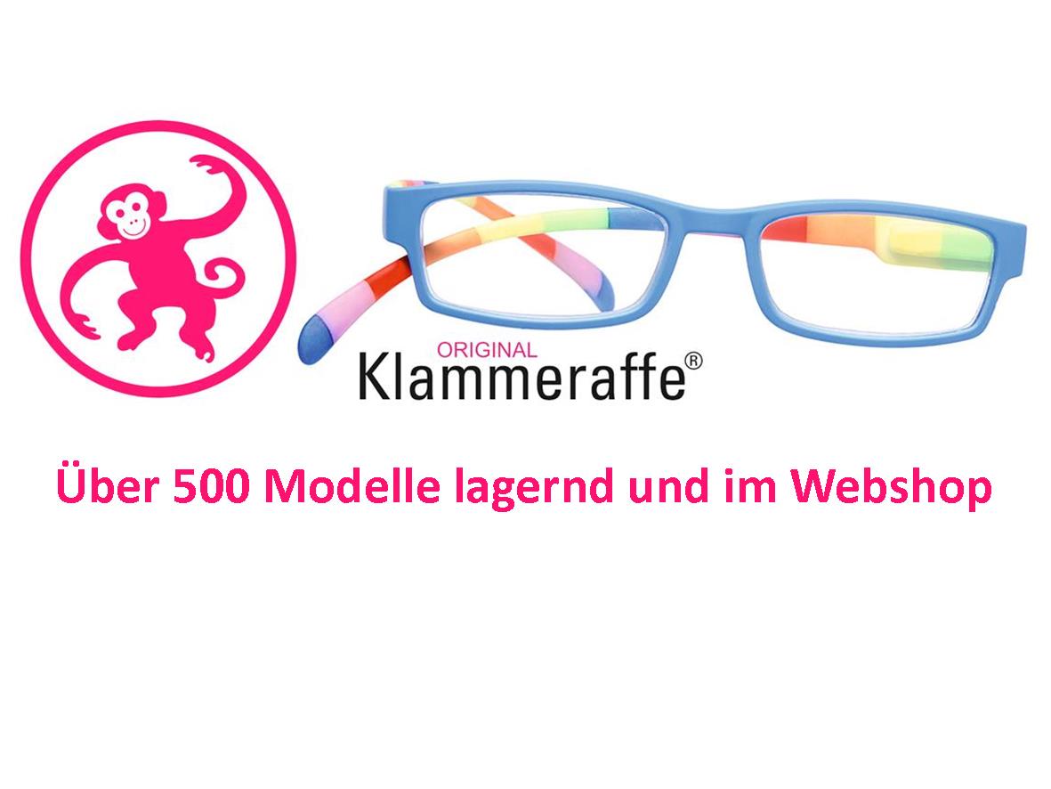 Blaue Klammeraffe®-Brille mit bunten Bügeln