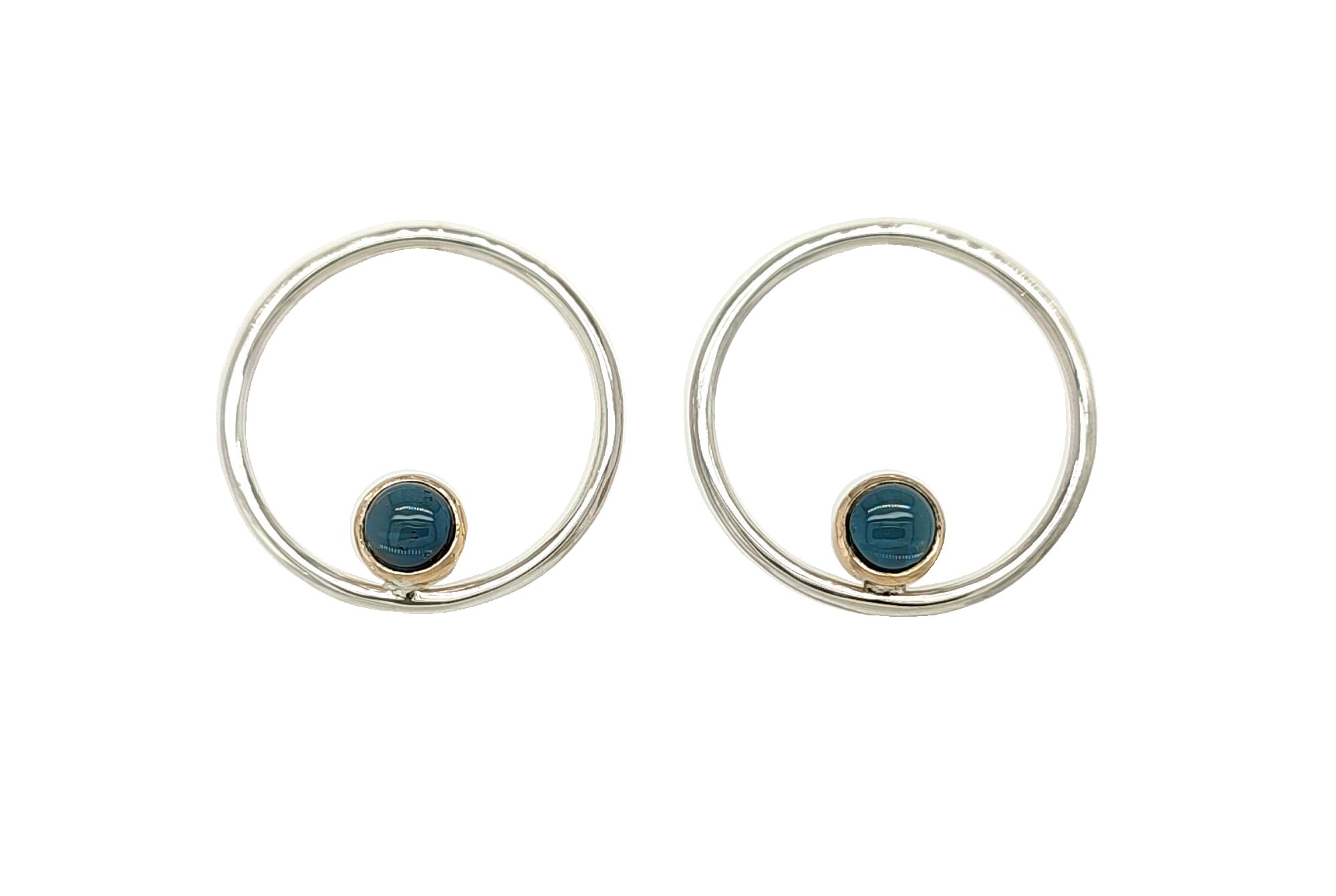 boucles d'oreilles "créoles à ma façon" - argent 925 - or 750 et tourmaline bleue