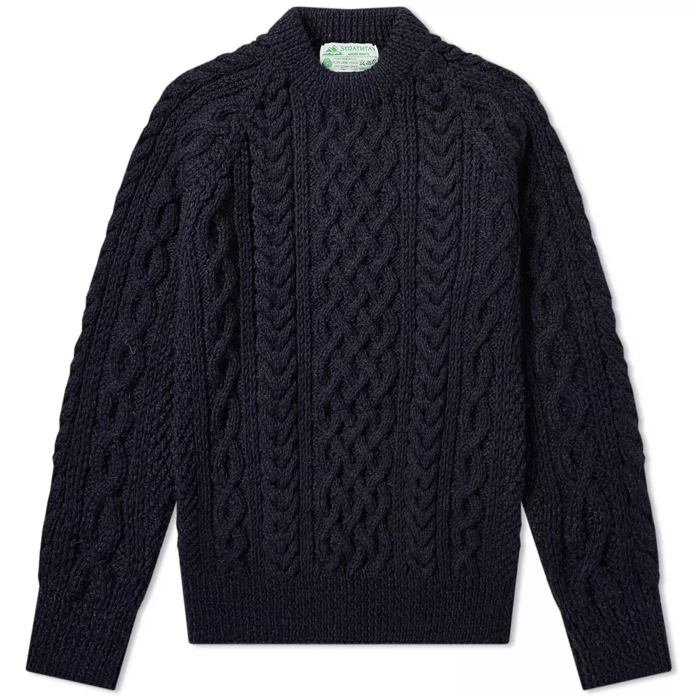 Strathtay Navy BFL Crew Neck Pullover Sweater