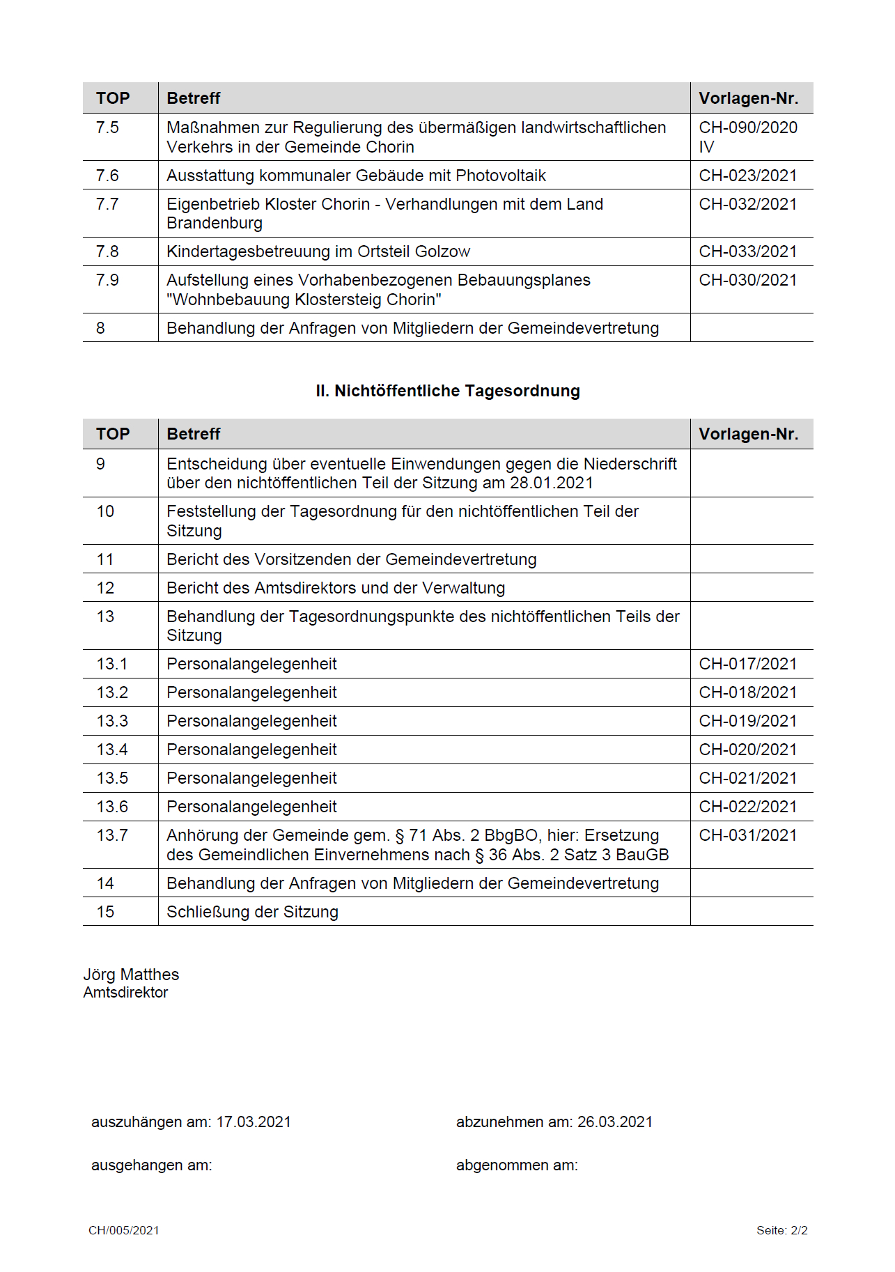 Tagesordnung Amt BCO 2021-03-25