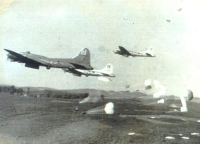 The 100th BG making their drop at Moustoulat (Photo - 100th Bomb Group Foundation)