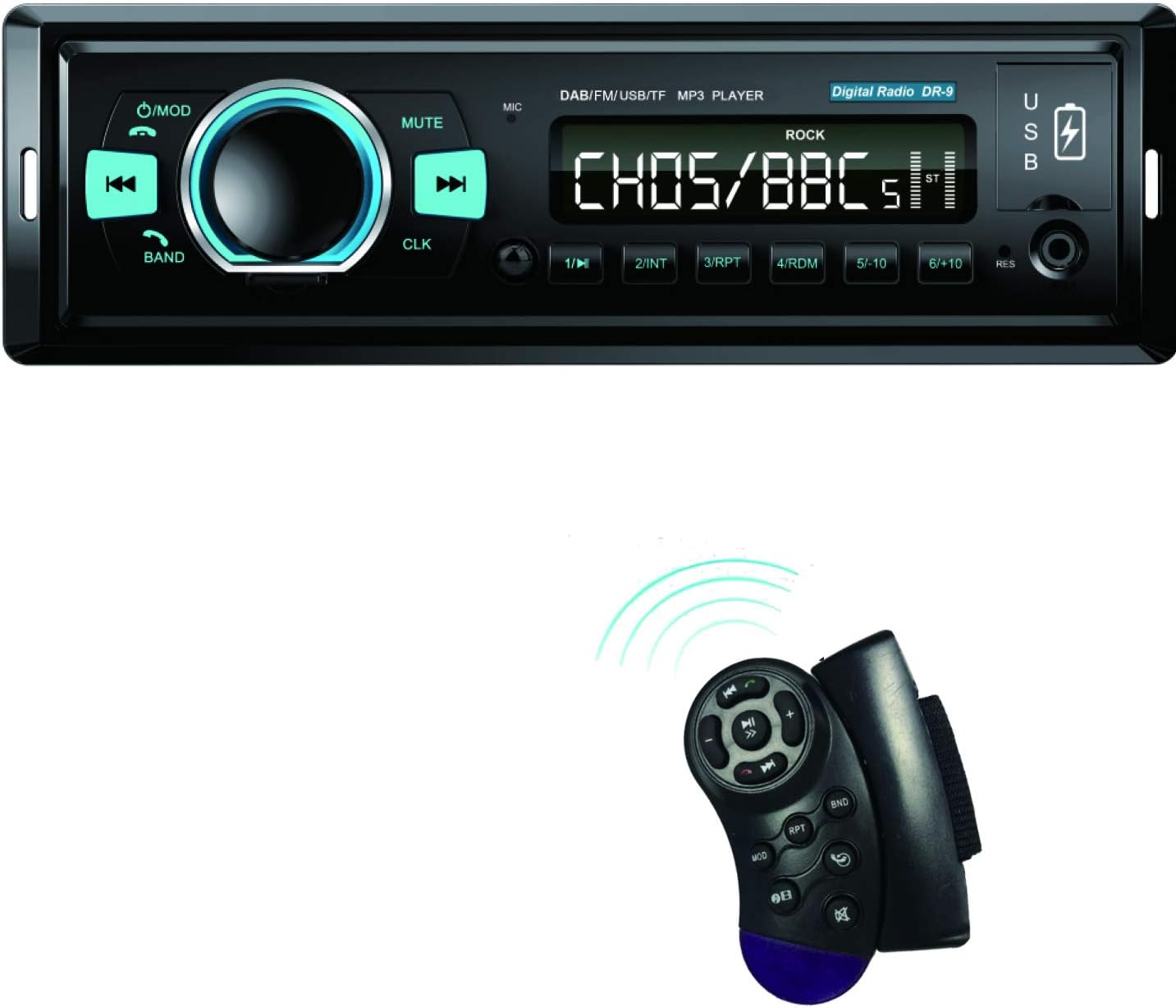 DR-9 : DAB+ Autoradio mit Bluetooth Music Freisprecheinrichtung I FM Radio  I 1A Smartphone Ladefunktion I microSD USB AUX IN (ipod) I integriert  mikrofon I Lenkrad Fernbedienung I 1 DIN mp3 WAV 