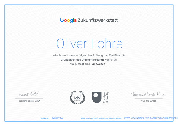 Weiterbildung-Zertifikat bei der Google Zukunftwerkstatt