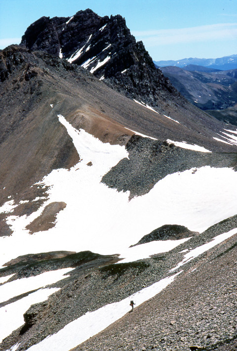 Hiker approaching Triangle Pass