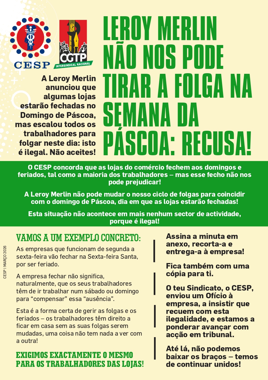 LEROY MERLIN NÃO NOS PODE TIRAR A FOLGA NA SEMANA DA PÁSCOA: RECUSA!