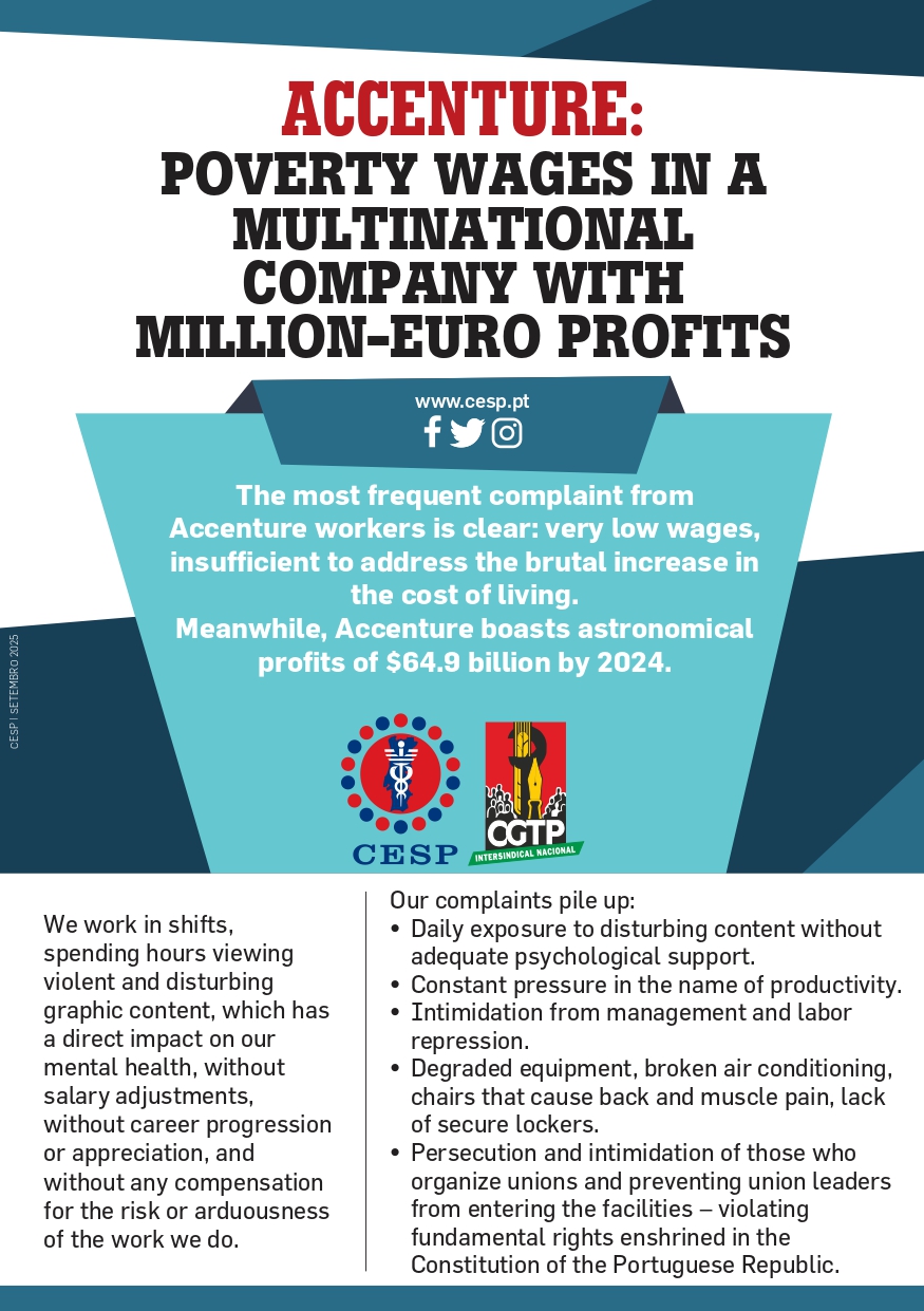 ACCENTURE: POVERTY WAGES IN A MULTINATIONAL COMPANY WITH MILLION-EURO PROFITS // SALÁRIOS DE MISÉRIA NUMA MULTINACIONAL DE LUCROS MILIONÁRIOS