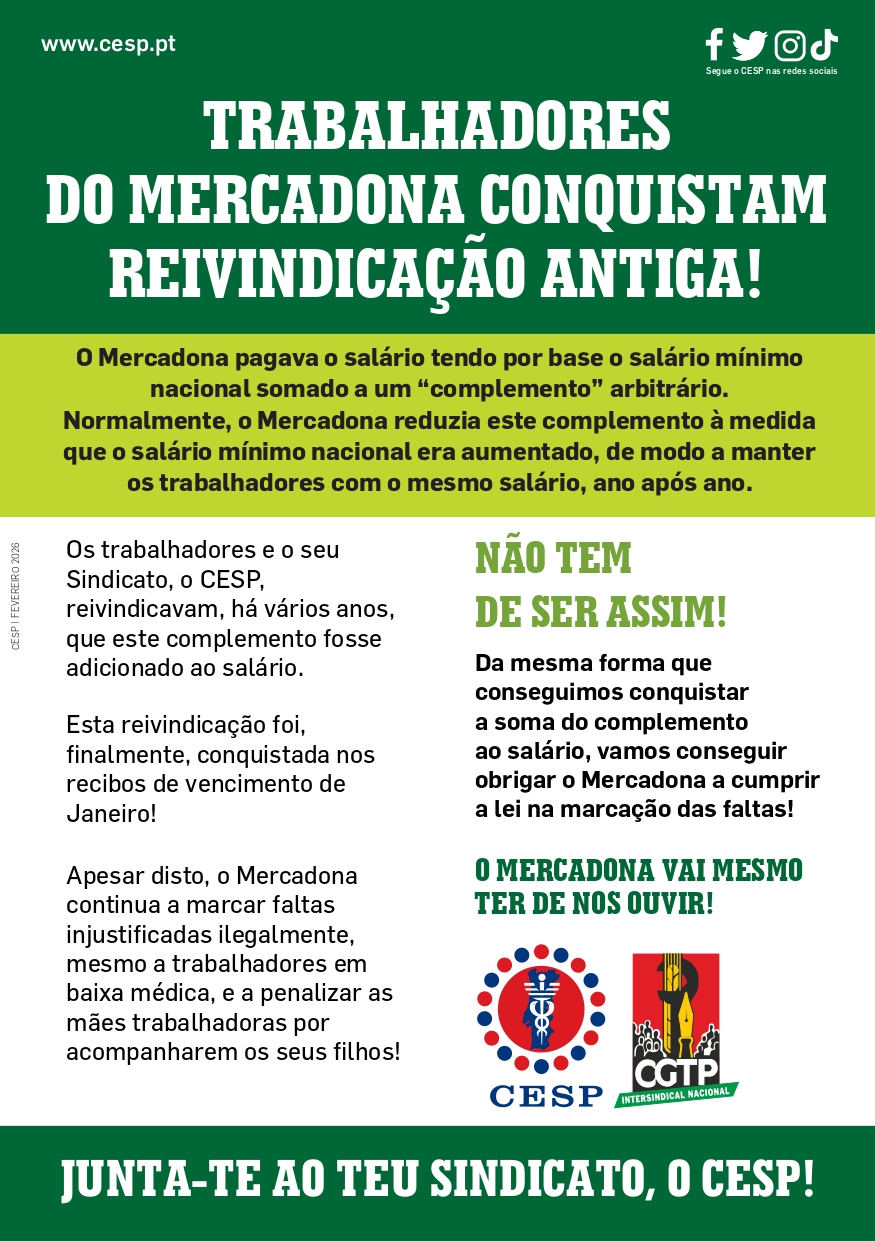 TRABALHADORES DO MERCADONA CONQUISTAM REIVINDICAÇÃO ANTIGA!