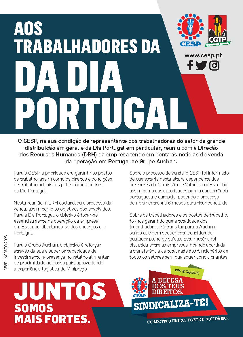 Aos Trabalhadores da DIA PORTUGAL