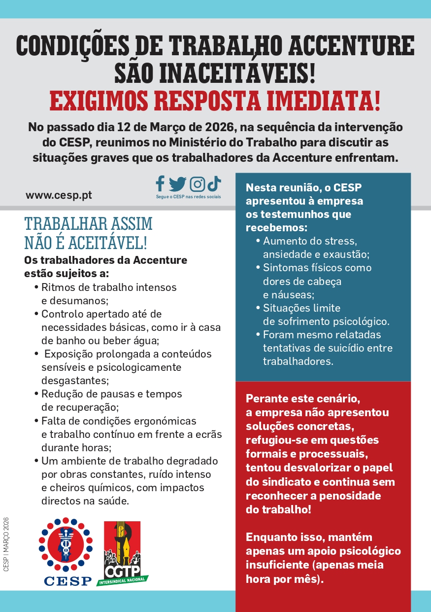CONDIÇÕES DE TRABALHO ACCENTURE SÃO INACEITÁVEIS! EXIGIMOS RESPOSTA IMEDIATA!