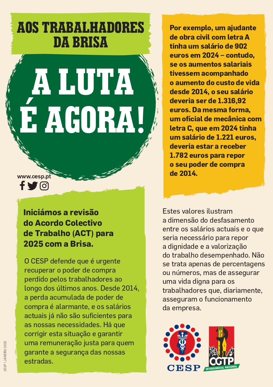 AOS TRABALHADORES DA BRISA: A LUTA É AGORA!
