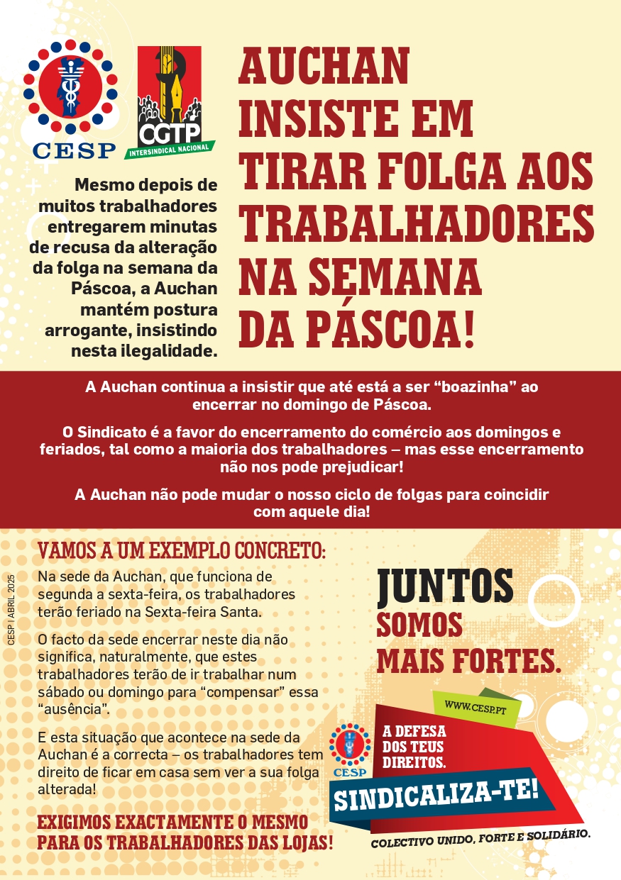 AUCHAN INSISTE EM TIRAR FOLGA AOS TRABALHADORES NA SEMANA  DA PÁSCOA!