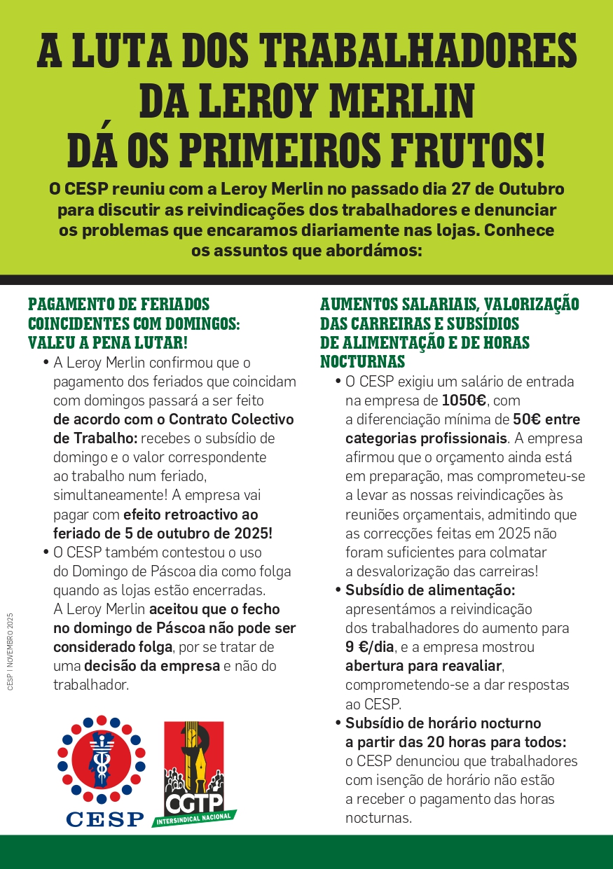 A LUTA DOS TRABALHADORES DA LEROY MERLIN DÁ OS PRIMEIROS FRUTOS!