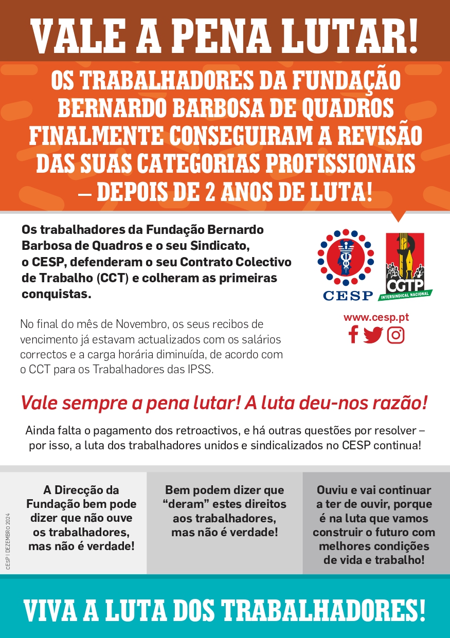 Os trabalhadores da Fundação Bernardo Barbosa de Quadros finalmente conseguiram a revisão das suas categorias profissionais — depois de 2 anos de luta!