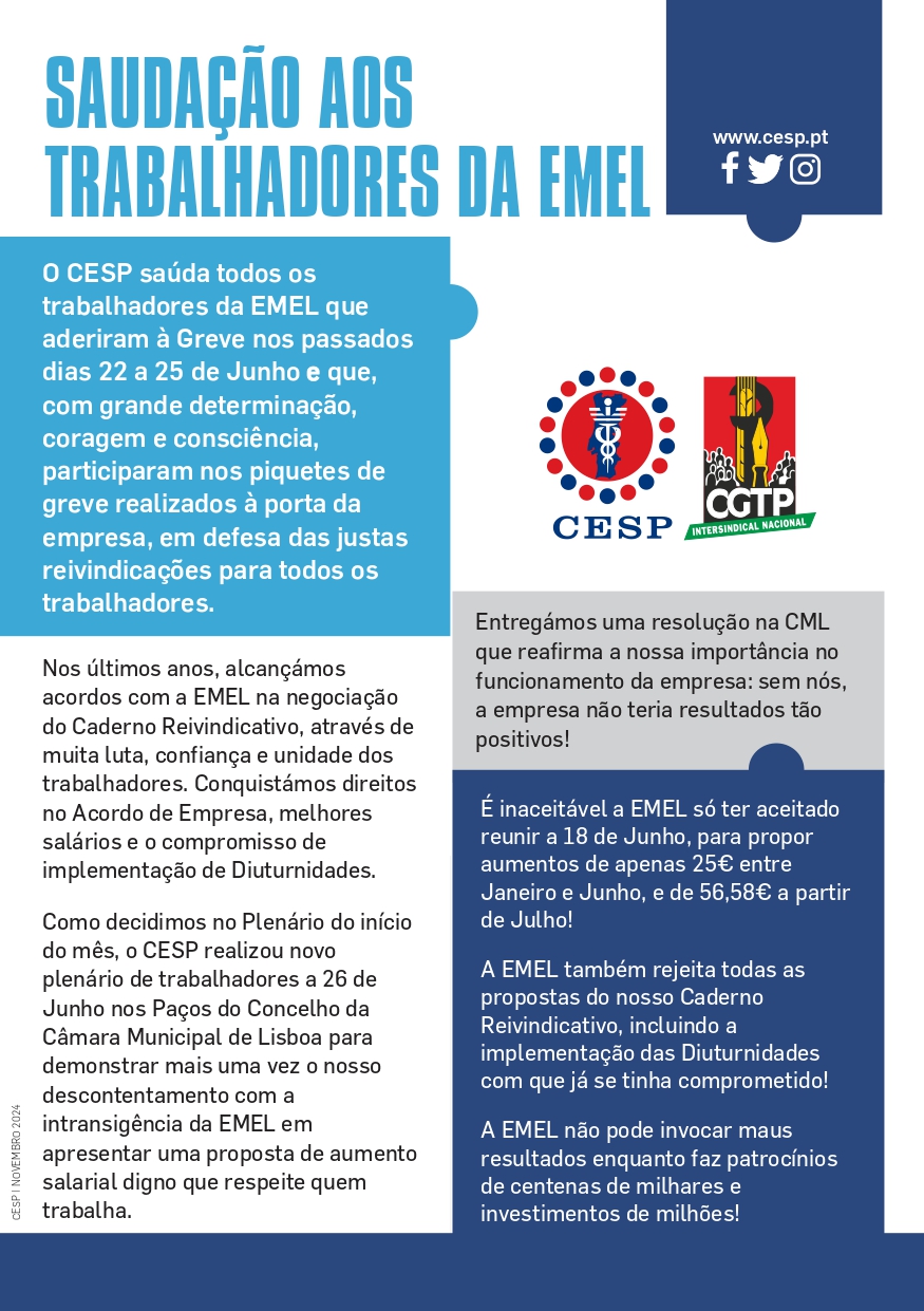 SAUDAÇÃO AOS TRABALHADORES DA EMEL