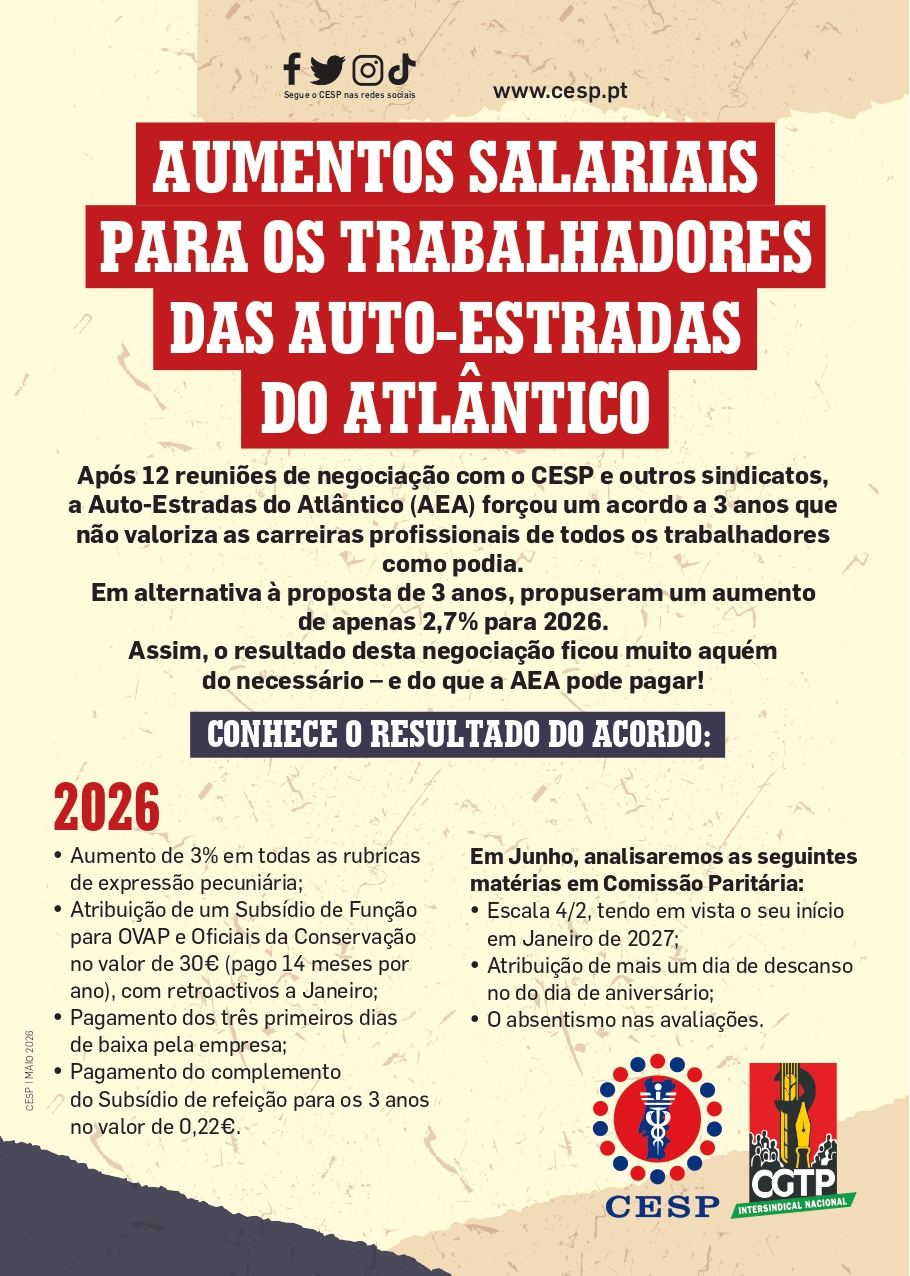 AUMENTOS SALARIAIS PARA OS TRABALHADORES DAS AUTO-ESTRADAS DO ATLÂNTICO