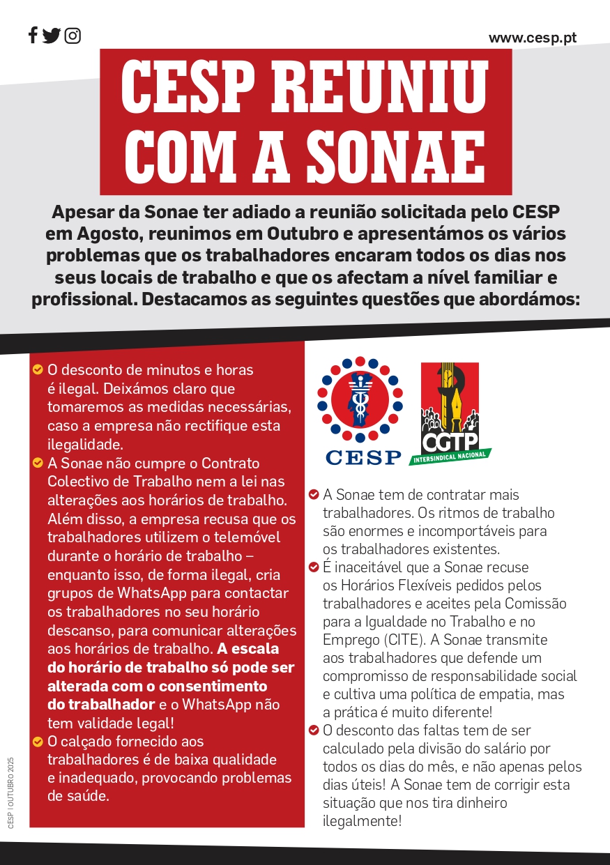CESP REUNIU COM A SONAE