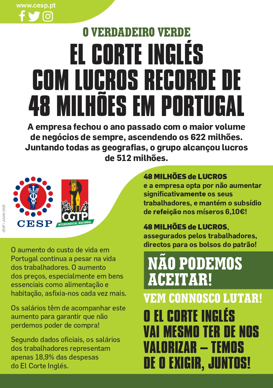 EL CORTE INGLÉS COM LUCROS RECORDE DE 48 MILHÕES EM PORTUGAL
