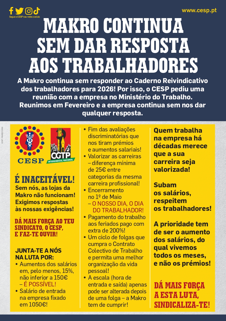 MAKRO CONTINUA SEM DAR RESPOSTA AOS TRABALHADORES
