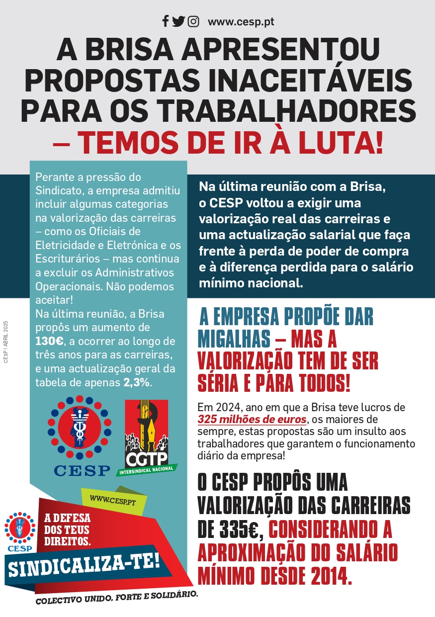 A BRISA APRESENTOU PROPOSTAS INACEITÁVEIS PARA OS TRABALHADORES – TEMOS DE IR À LUTA!