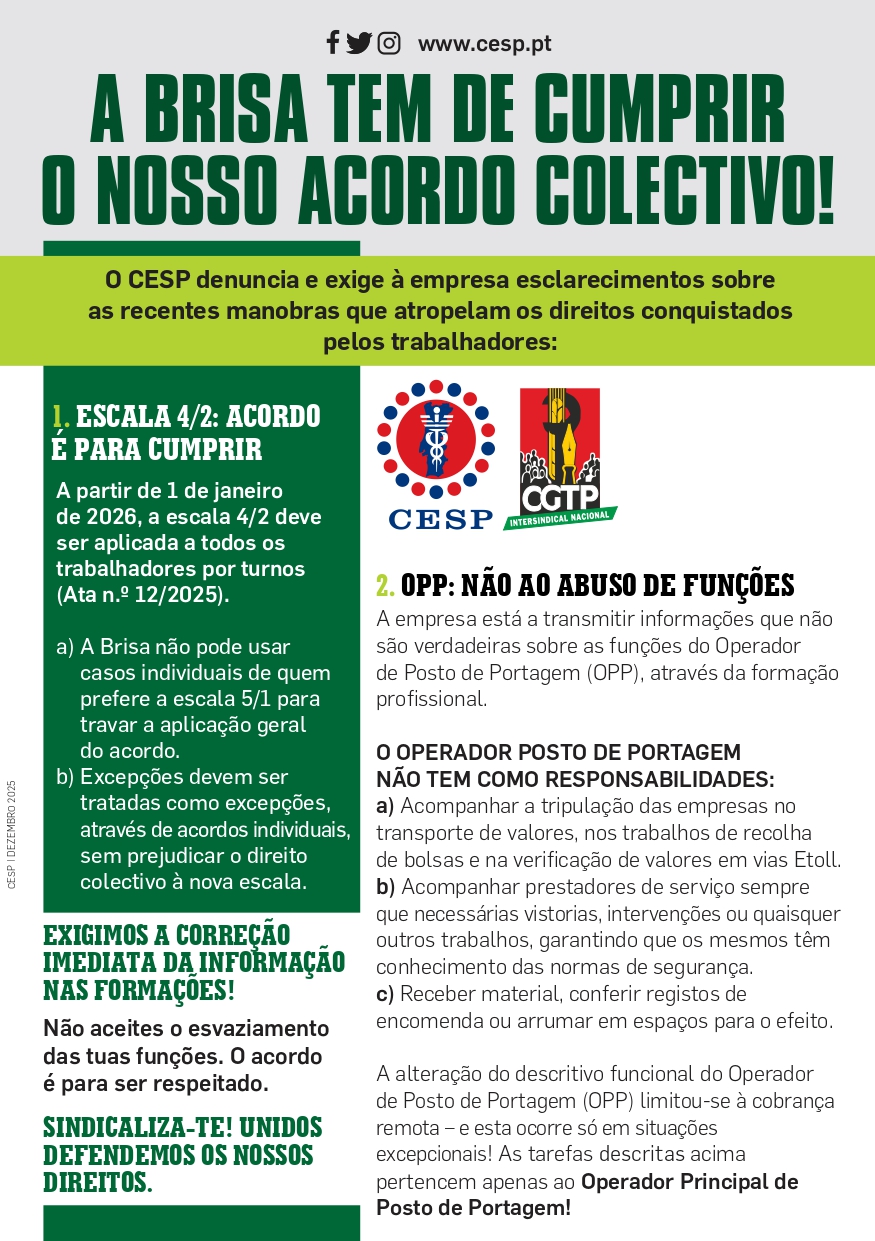 A BRISA TEM DE CUMPRIR O NOSSO ACORDO COLECTIVO!