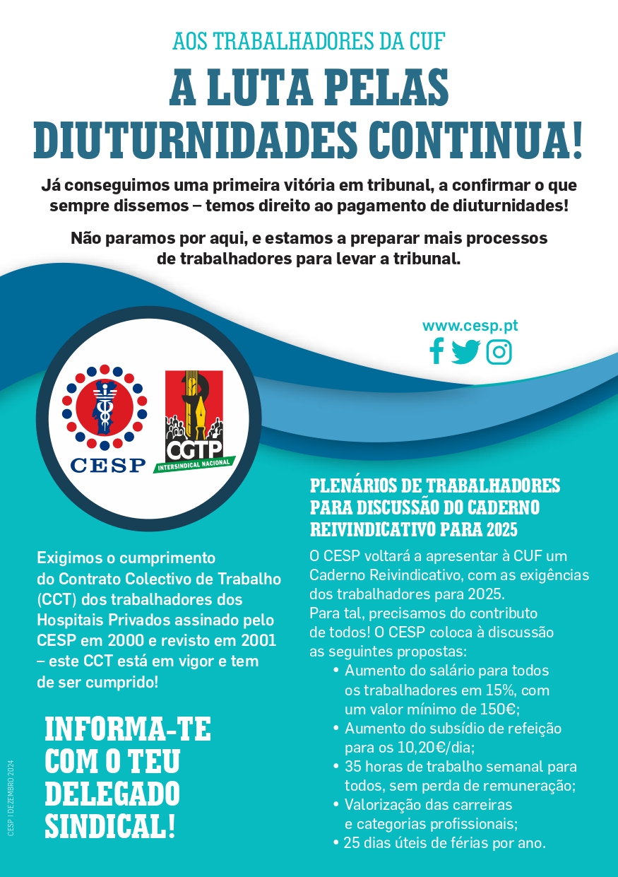 A LUTA PELAS DIUTURNIDADES NA CUF CONTINUA!