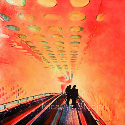 Abwärts im Bogen, 2019, 40 x 40 cm, Leinwanddruck mit Acrylmalerei, UV- Schutz