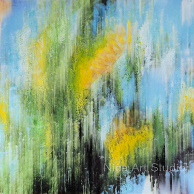 Paradiesvogel Busch, 2018, 80 x 80 cm, Alu Dibond Druck mit Ölfarbe