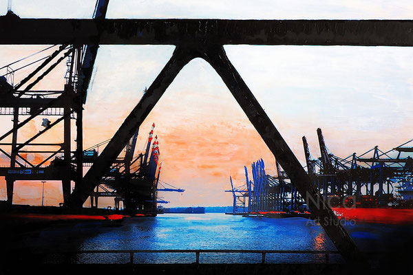 Waltershofer Hafen, 2018, 30 x 20 cm, Fotografie mit Ölfarbe