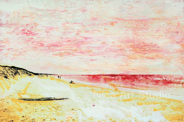 Beach with pink sky, 2019, 30 x 20 cm, photography with oil color