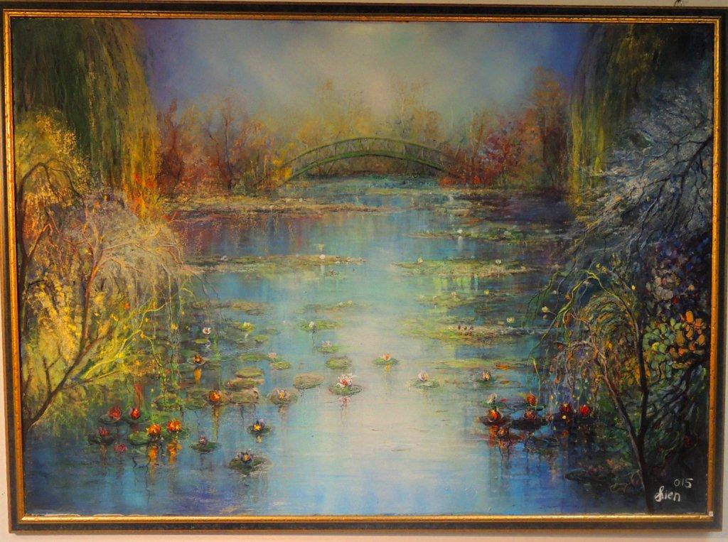 "Seerosenimpression" - Mischtechnik auf Hartfaser - 100x140 cm