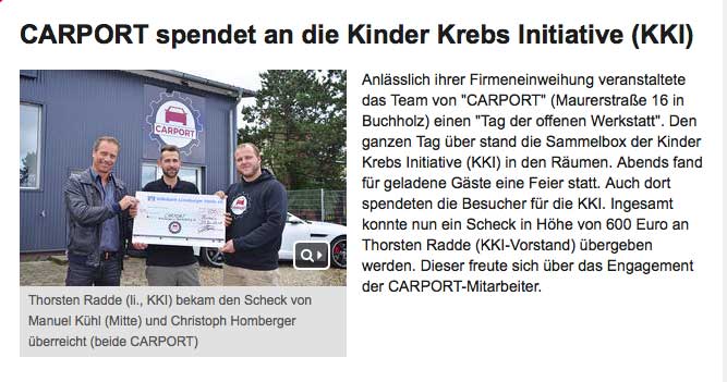 Carport Spendet An Die Kinder Krebs Initiative